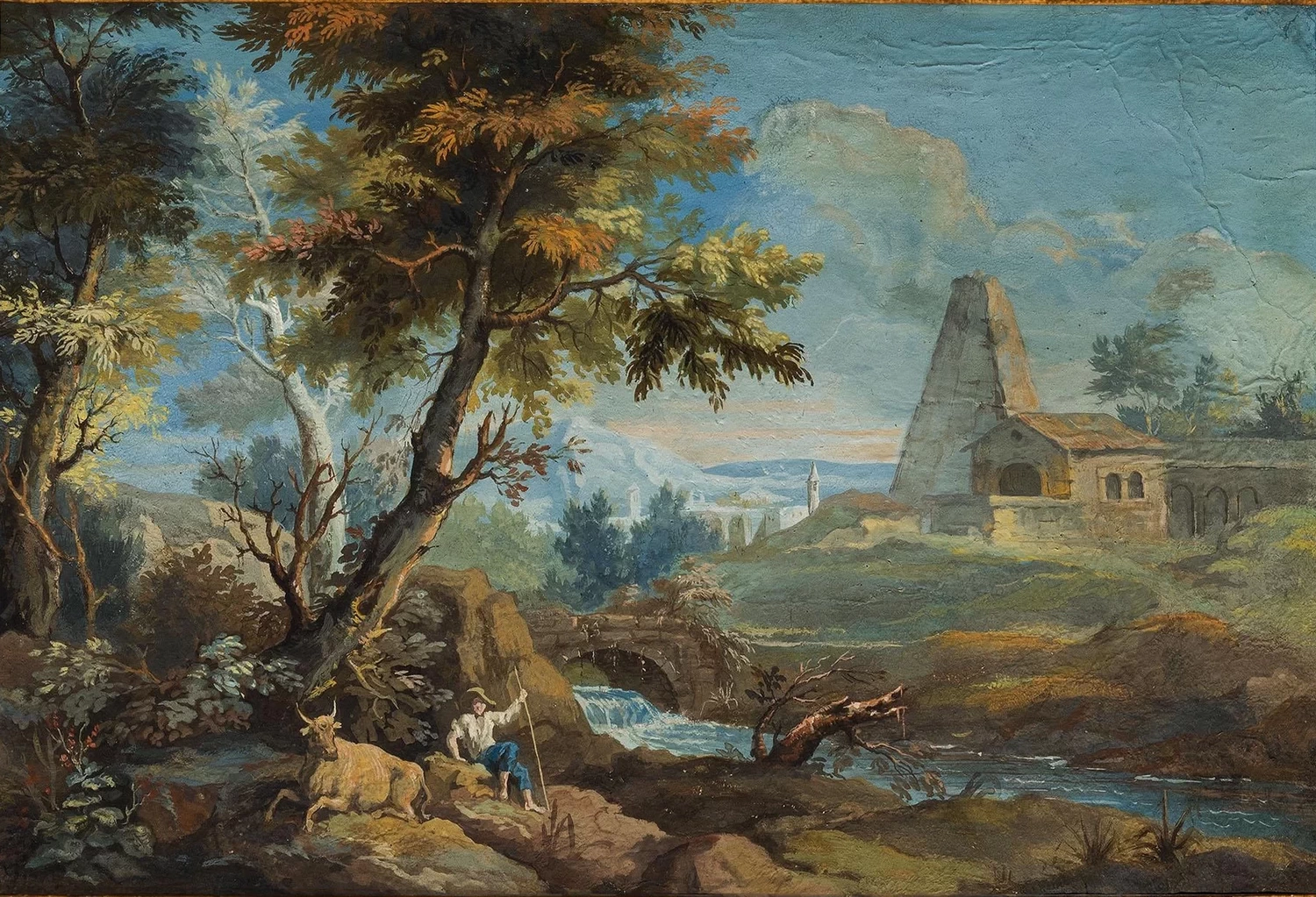 Paesaggio con torrente e rovine - attribuito